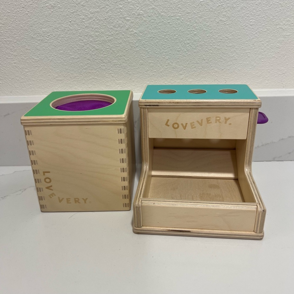Lovevery Wooden Peg Drop & Magic Tissue Box Montessori Baby Toys – Preowned Set